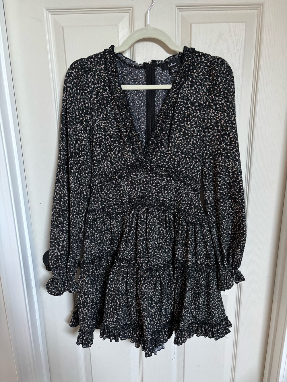 Lulu's Black Micro Floral long sleeve mini dress